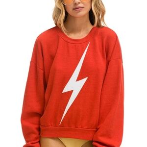 Aviator Nation Bolt Relaxed Crew Sweatshirt Red/White Unisex size Large